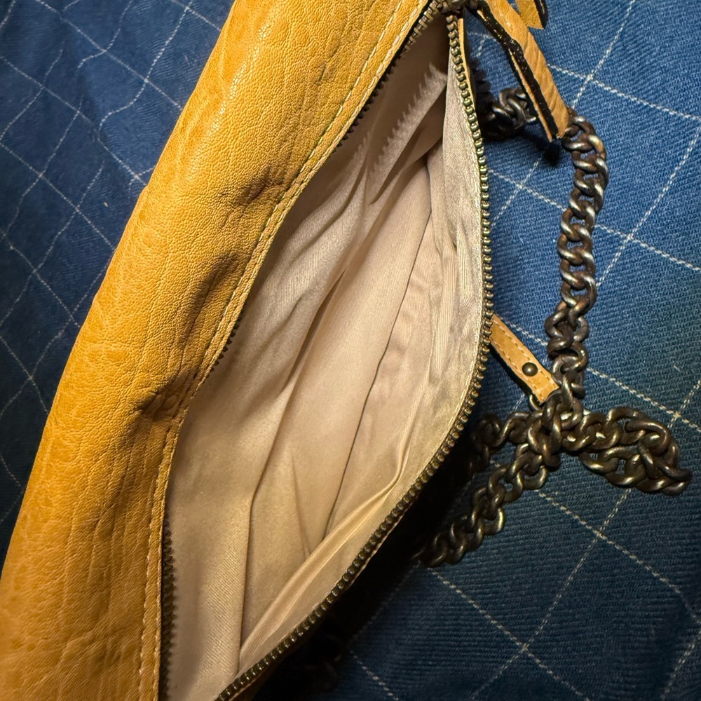 MAXON COLLECTION Soft Tan Textured Leather Crossbody Bag Made in Italy Chain - Picture 8 of 8